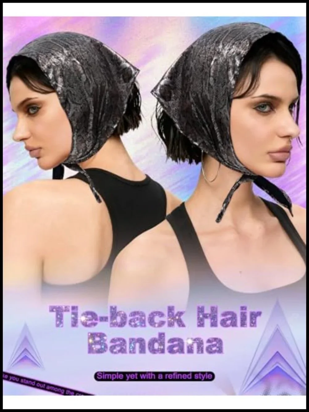 Punk Y2K Triangle Hair Scarf with Metal Charms, Soft & Breathable Headscarf